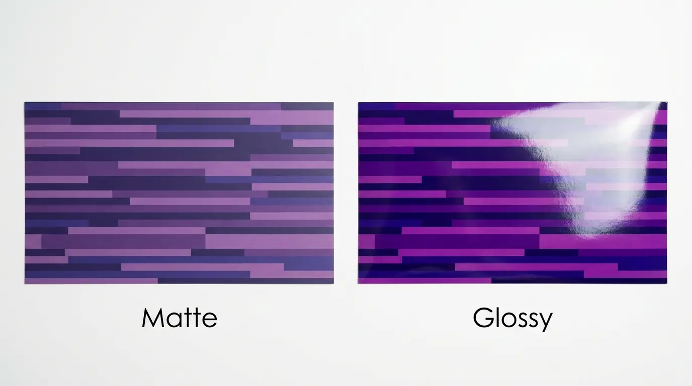 Two art prints side by side showing matte vs glossy finish difference