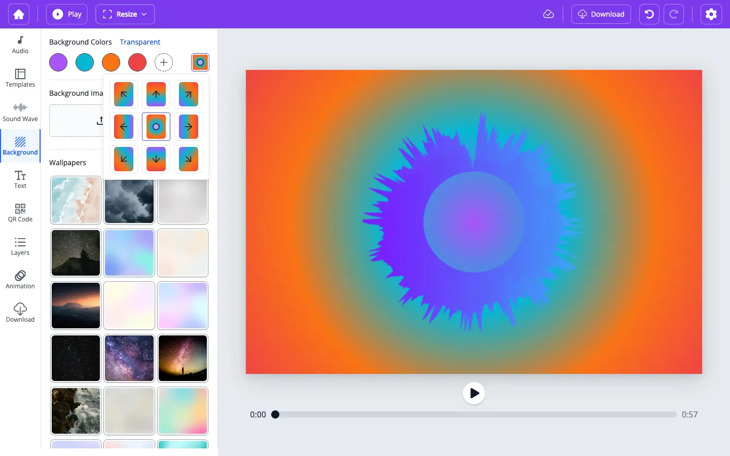 Gradient direction picker in Background settings